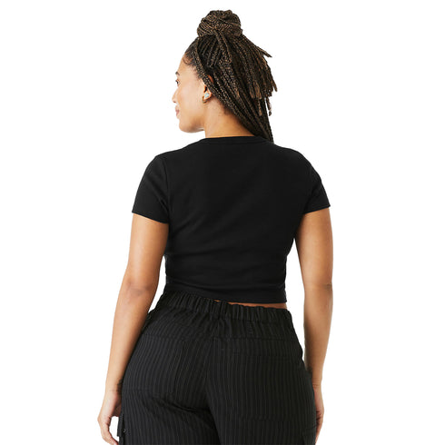 Women's Micro Rib Baby Tee Solid Black Blend back model